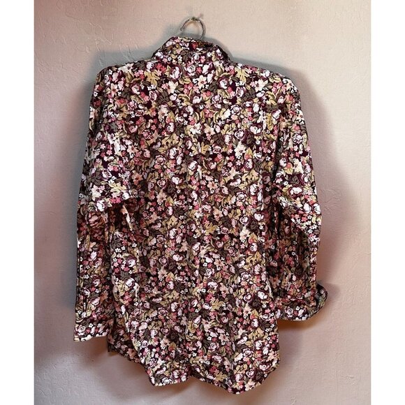 Vintage Pres de Chamonix Womens Cotton Button Up Floral Shirt Medium Long Sleeve - Picture 2 of 7